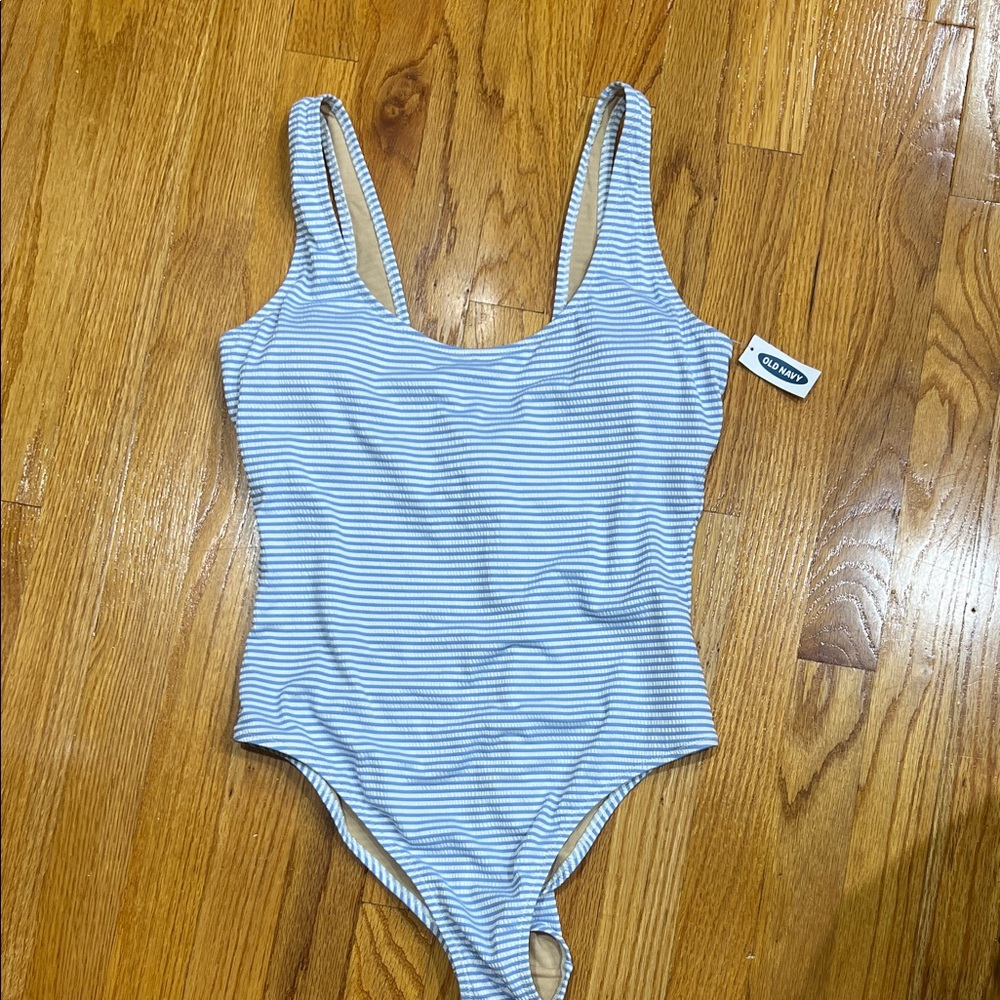 Old Navy Light Blue and White Striped Kids One-Piece